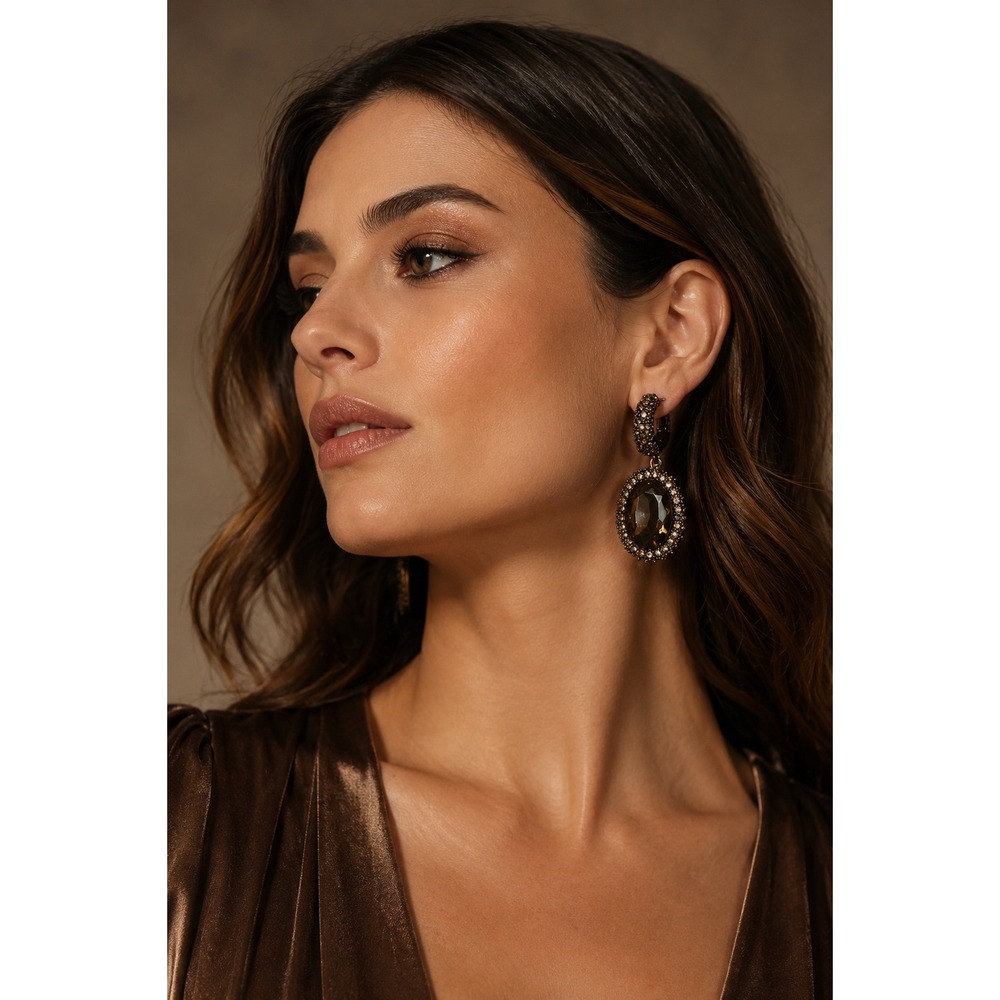 Anthropologie Bansri Chocolate Crystal Statement Drop Earrings NWT